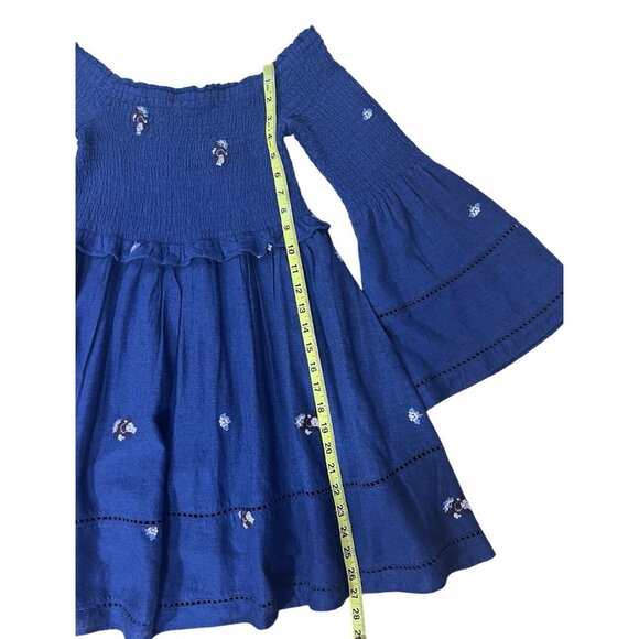 NWT Free People Counting Daisies Navy Blue Smocked Embroidered Mini Dress Small - Picture 4 of 12